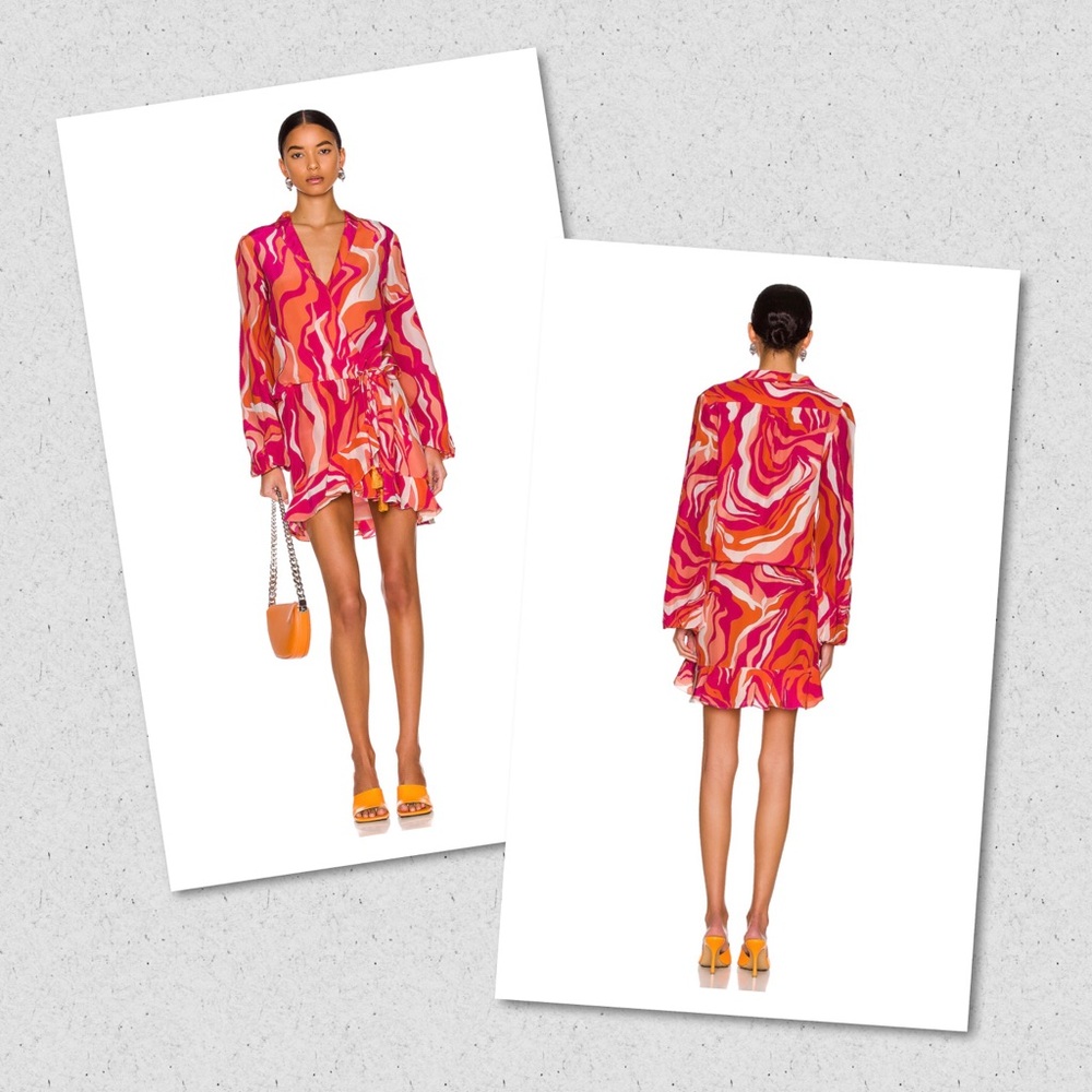 ROCOCO SAND Pink Orange Emily Wrap Mini Dress Size Medium